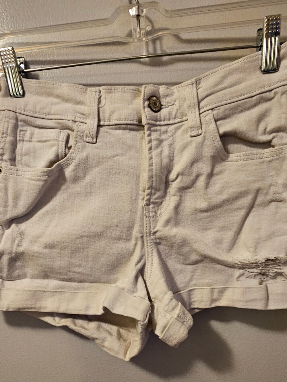 Old Navy Boyfriend Denim Jean Shorts Mid Rise Cuffed DistressedWhite Womens Sz 2
